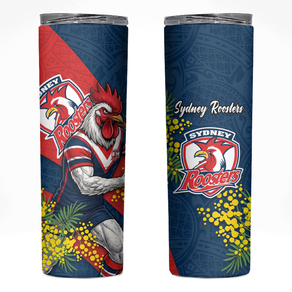Sydney Roosters Skinny Tumbler Golden Wattle Floral Polynesian - Australian Flower - Rugby Mascot