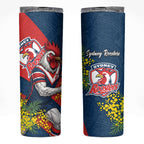 Sydney Roosters Skinny Tumbler Golden Wattle Floral Polynesian - Australian Flower - Rugby Mascot