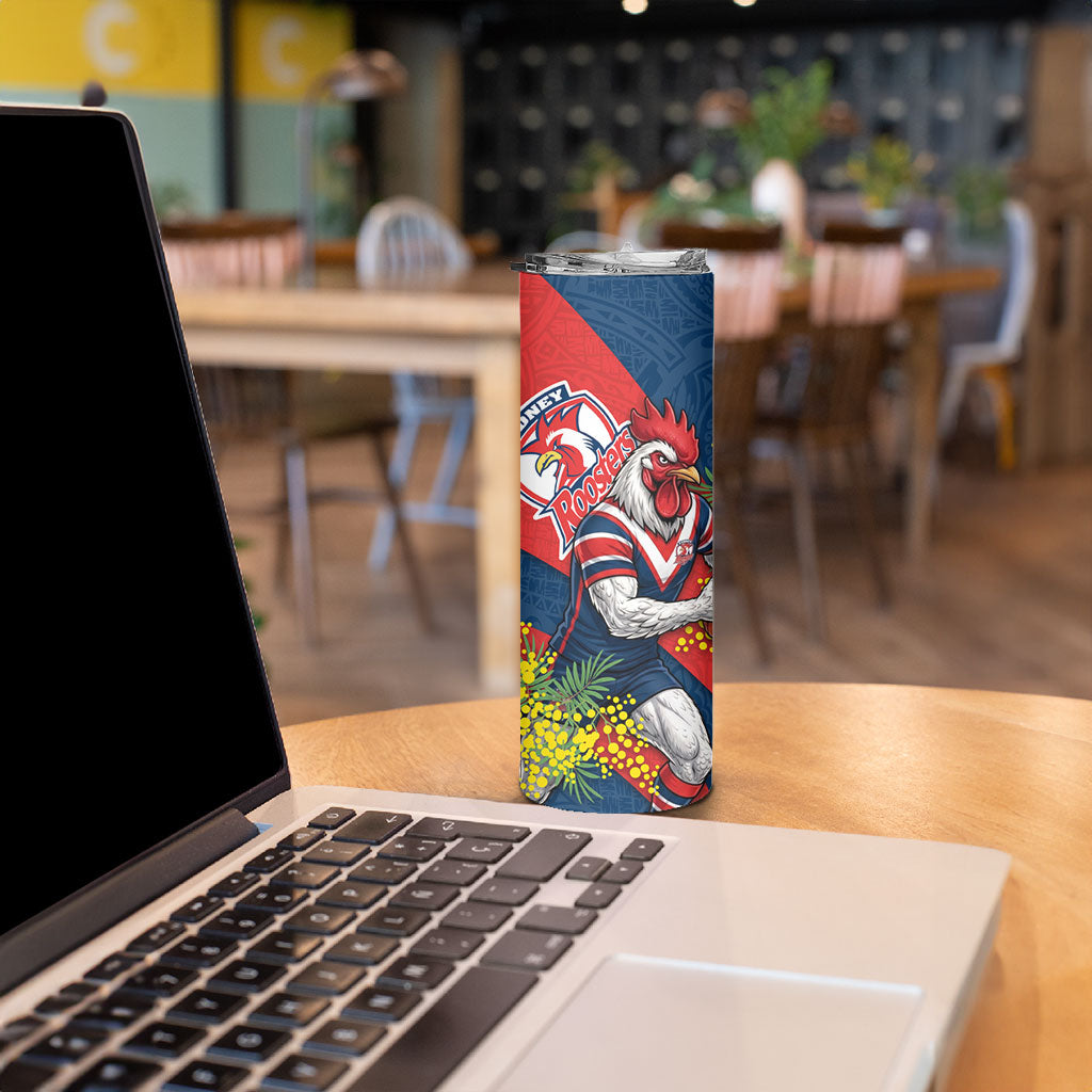 Sydney Roosters Skinny Tumbler Golden Wattle Floral Polynesian - Australian Flower - Rugby Mascot