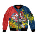 Sydney Roosters Sleeve Zip Bomber Jacket Golden Wattle Floral Polynesian - Australian Flower - Rugby Mascot