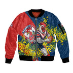 Sydney Roosters Sleeve Zip Bomber Jacket Golden Wattle Floral Polynesian - Australian Flower - Rugby Mascot