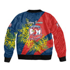 Sydney Roosters Sleeve Zip Bomber Jacket Golden Wattle Floral Polynesian - Australian Flower - Rugby Mascot