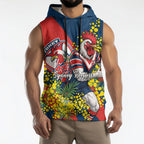 Sydney Roosters Sleeveless Hoodie Golden Wattle Floral Polynesian - Australian Flower - Rugby Mascot