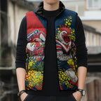 Sydney Roosters Sleeveless Puffer Jacket Golden Wattle Floral Polynesian - Australian Flower - Rugby Mascot