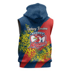 Sydney Roosters Sleeveless Zip Hoodie Golden Wattle Floral Polynesian - Australian Flower - Rugby Mascot