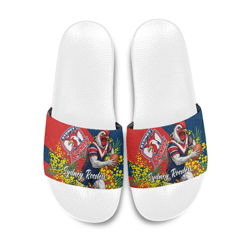 Sydney Roosters Slide Sandals Golden Wattle Floral Polynesian - Australian Flower - Rugby Mascot