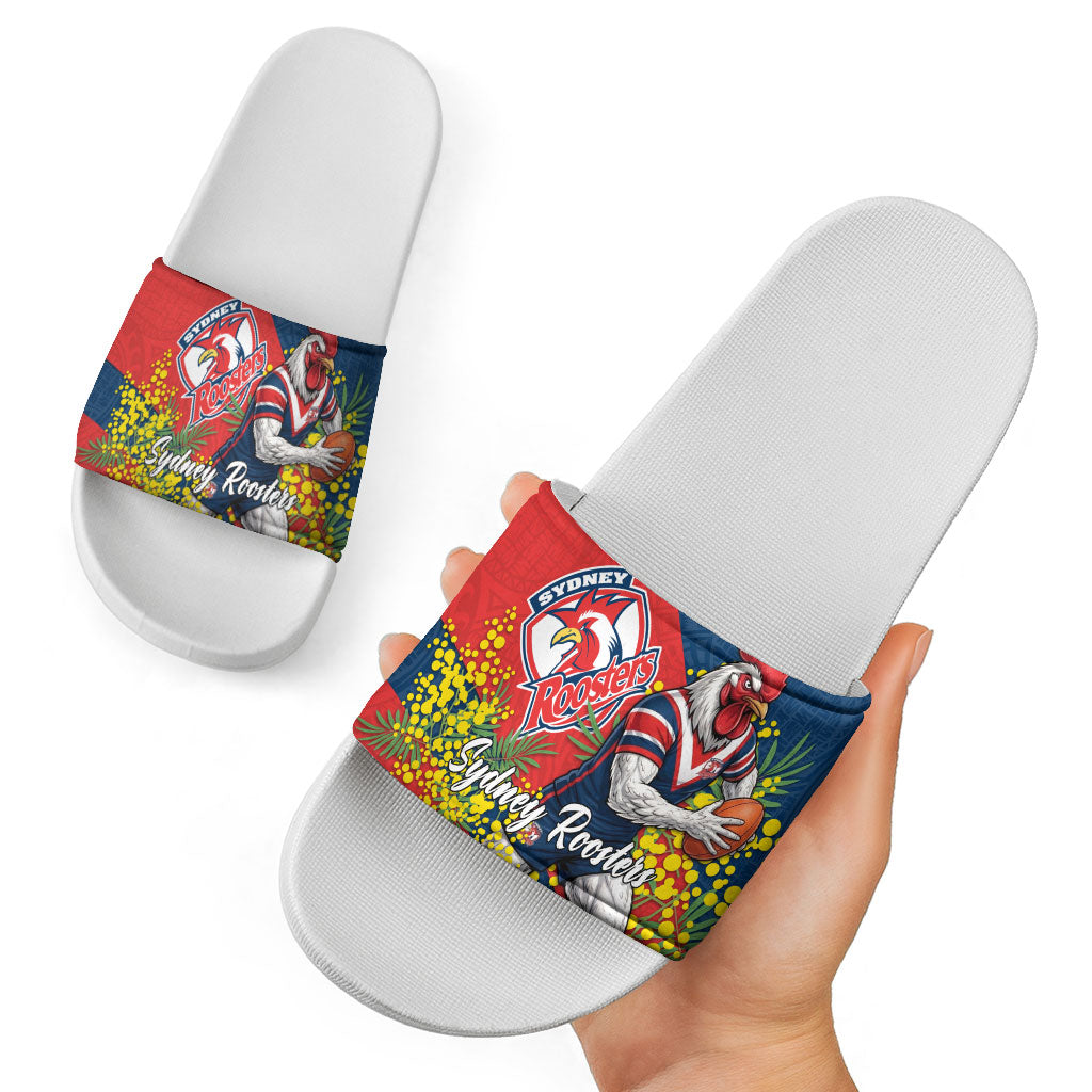 Sydney Roosters Slide Sandals Golden Wattle Floral Polynesian - Australian Flower - Rugby Mascot