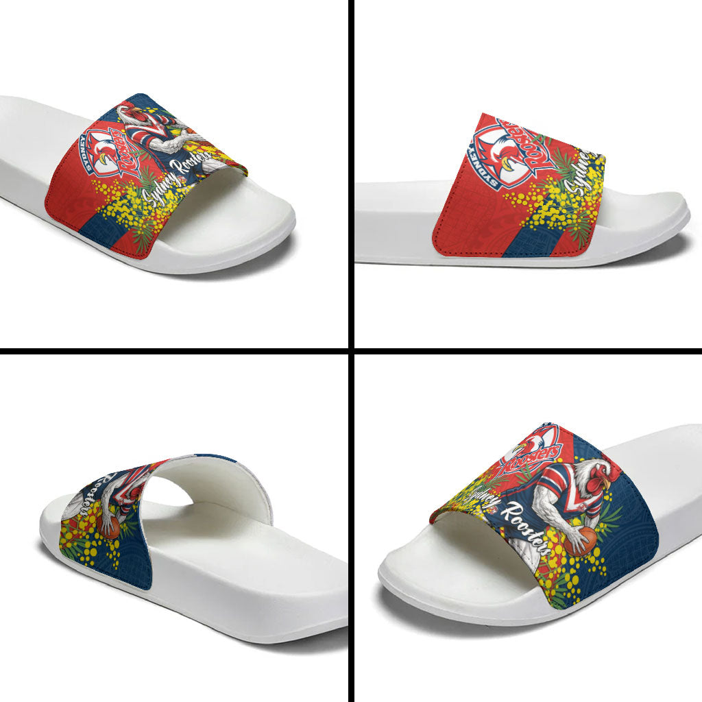 Sydney Roosters Slide Sandals Golden Wattle Floral Polynesian - Australian Flower - Rugby Mascot