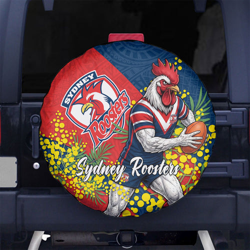 Sydney Roosters Spare Tire Cover Golden Wattle Floral Polynesian - Australian Flower - Rugby Mascot