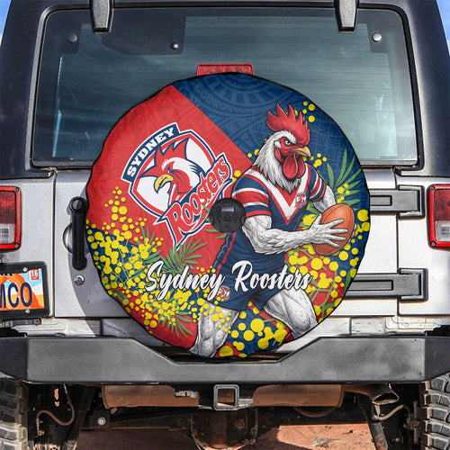 Sydney Roosters Spare Tire Cover Golden Wattle Floral Polynesian - Australian Flower - Rugby Mascot