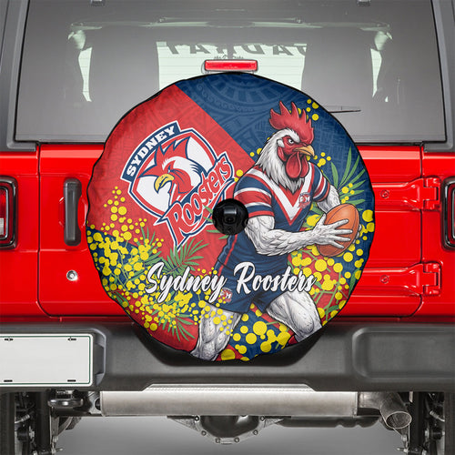 Sydney Roosters Spare Tire Cover Golden Wattle Floral Polynesian - Australian Flower - Rugby Mascot