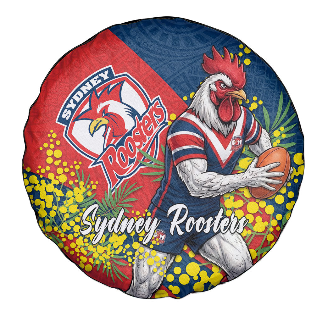 Sydney Roosters Spare Tire Cover Golden Wattle Floral Polynesian - Australian Flower - Rugby Mascot