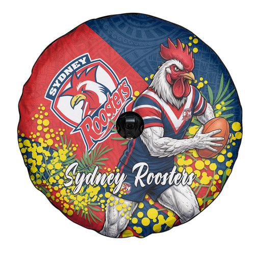 Sydney Roosters Spare Tire Cover Golden Wattle Floral Polynesian - Australian Flower - Rugby Mascot