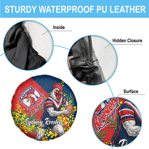 Sydney Roosters Spare Tire Cover Golden Wattle Floral Polynesian - Australian Flower - Rugby Mascot