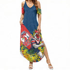 Sydney Roosters Summer Maxi Dress Golden Wattle Floral Polynesian - Australian Flower - Rugby Mascot