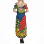 Sydney Roosters Summer Maxi Dress Golden Wattle Floral Polynesian - Australian Flower - Rugby Mascot