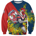 Sydney Roosters Sweatshirt Golden Wattle Floral Polynesian - Australian Flower - Rugby Mascot