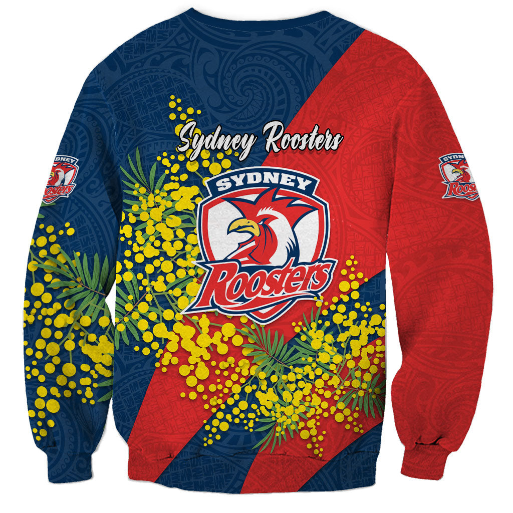 Sydney Roosters Sweatshirt Golden Wattle Floral Polynesian - Australian Flower - Rugby Mascot