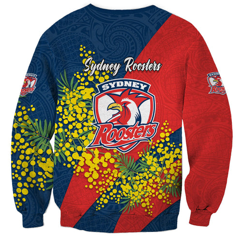 Sydney Roosters Sweatshirt Golden Wattle Floral Polynesian - Australian Flower - Rugby Mascot