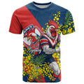 Sydney Roosters T Shirt Golden Wattle Floral Polynesian - Australian Flower - Rugby Mascot