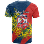 Sydney Roosters T Shirt Golden Wattle Floral Polynesian - Australian Flower - Rugby Mascot