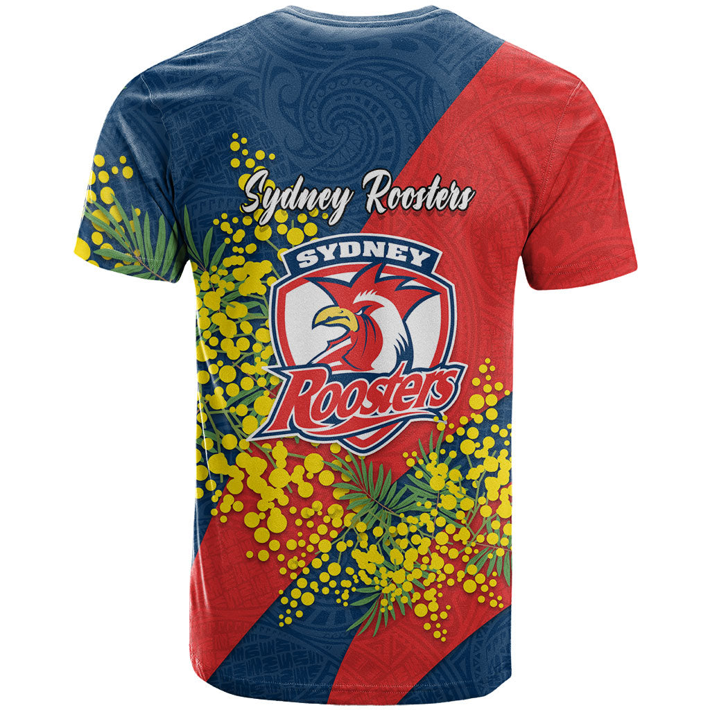 Sydney Roosters T Shirt Golden Wattle Floral Polynesian - Australian Flower - Rugby Mascot