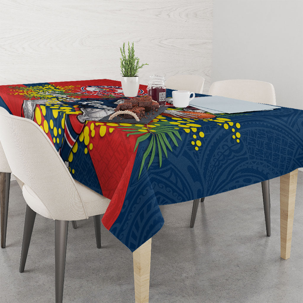 Sydney Roosters Tablecloth Golden Wattle Floral Polynesian - Australian Flower - Rugby Mascot