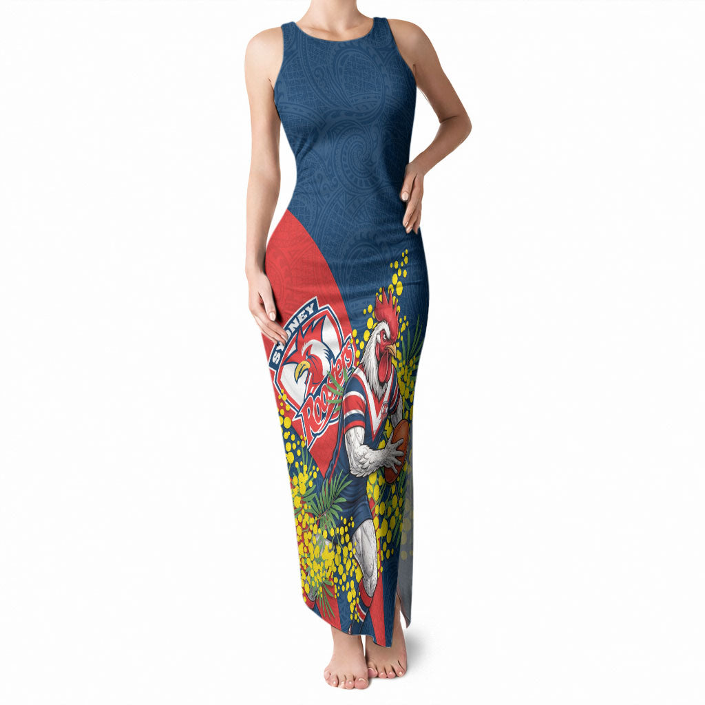Sydney Roosters Tank Maxi Dress Golden Wattle Floral Polynesian - Australian Flower - Rugby Mascot