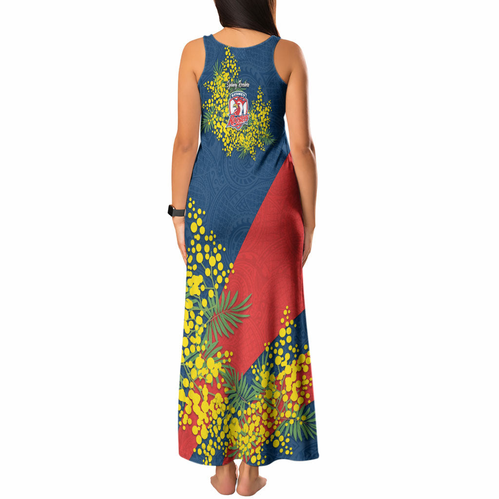 Sydney Roosters Tank Maxi Dress Golden Wattle Floral Polynesian - Australian Flower - Rugby Mascot