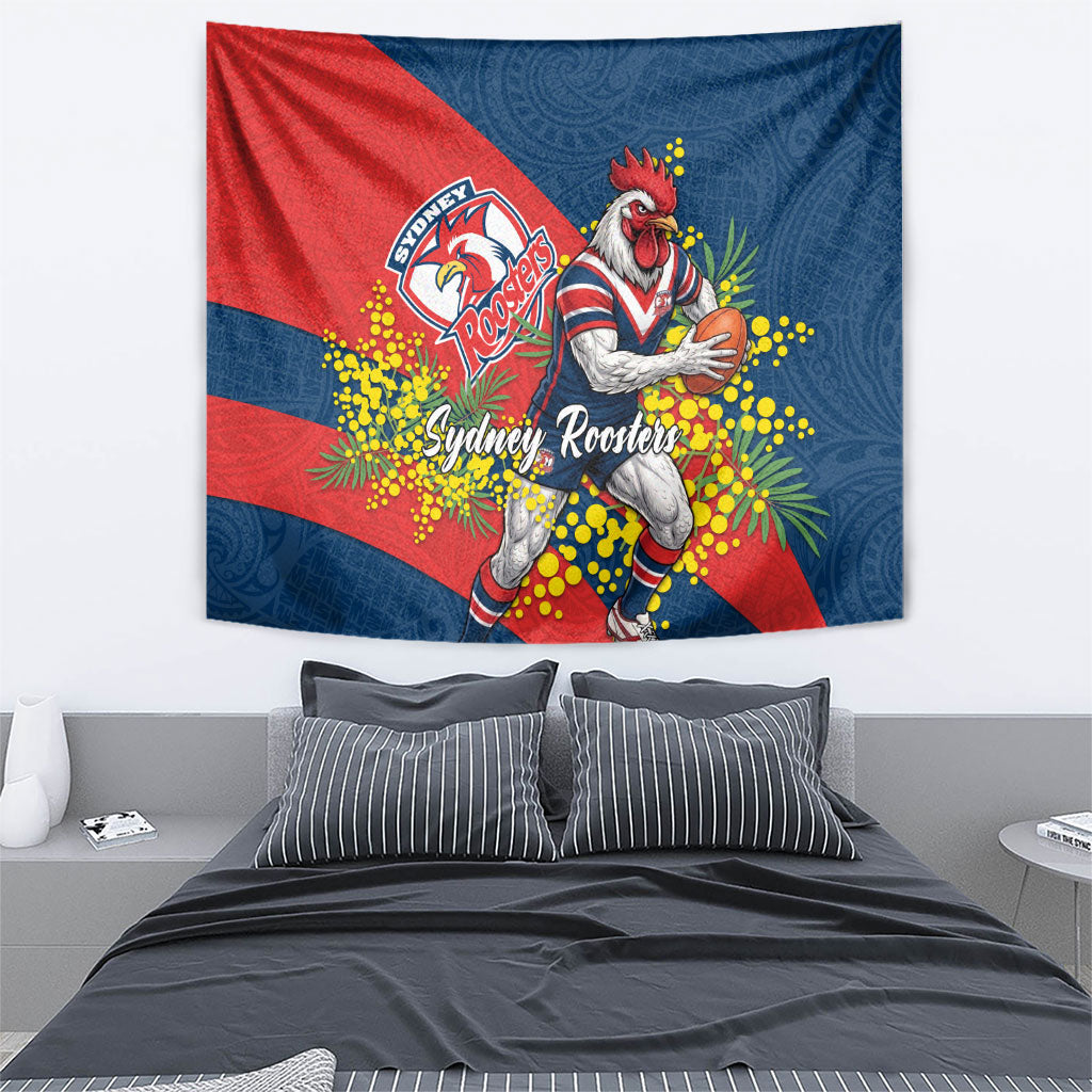 Sydney Roosters Tapestry Golden Wattle Floral Polynesian - Australian Flower - Rugby Mascot