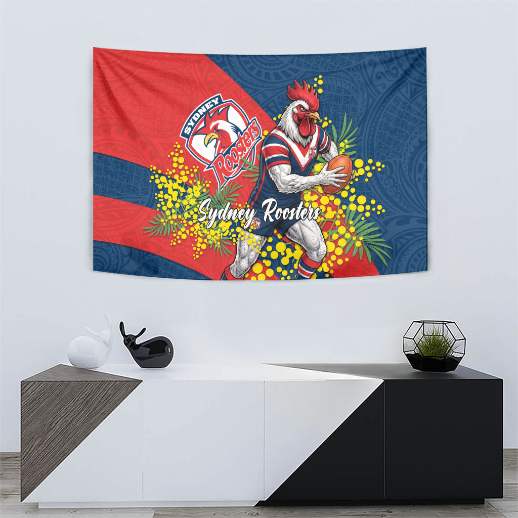 Sydney Roosters Tapestry Golden Wattle Floral Polynesian - Australian Flower - Rugby Mascot
