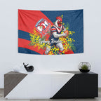 Sydney Roosters Tapestry Golden Wattle Floral Polynesian - Australian Flower - Rugby Mascot