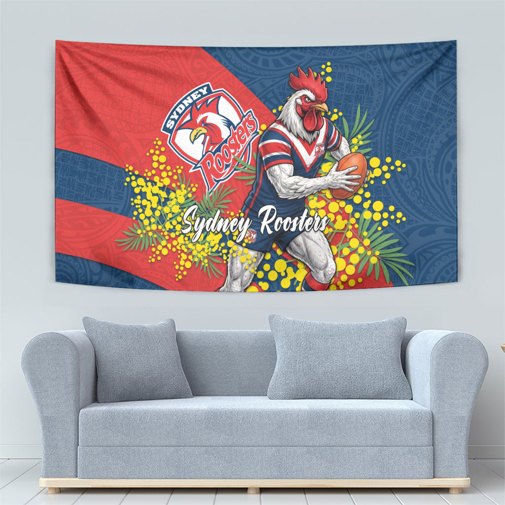 Sydney Roosters Tapestry Golden Wattle Floral Polynesian - Australian Flower - Rugby Mascot
