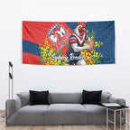 Sydney Roosters Tapestry Golden Wattle Floral Polynesian - Australian Flower - Rugby Mascot