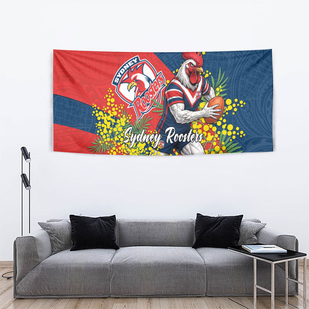 Sydney Roosters Tapestry Golden Wattle Floral Polynesian - Australian Flower - Rugby Mascot