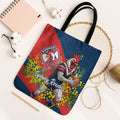 Sydney Roosters Tote Bag Golden Wattle Floral Polynesian - Australian Flower - Rugby Mascot