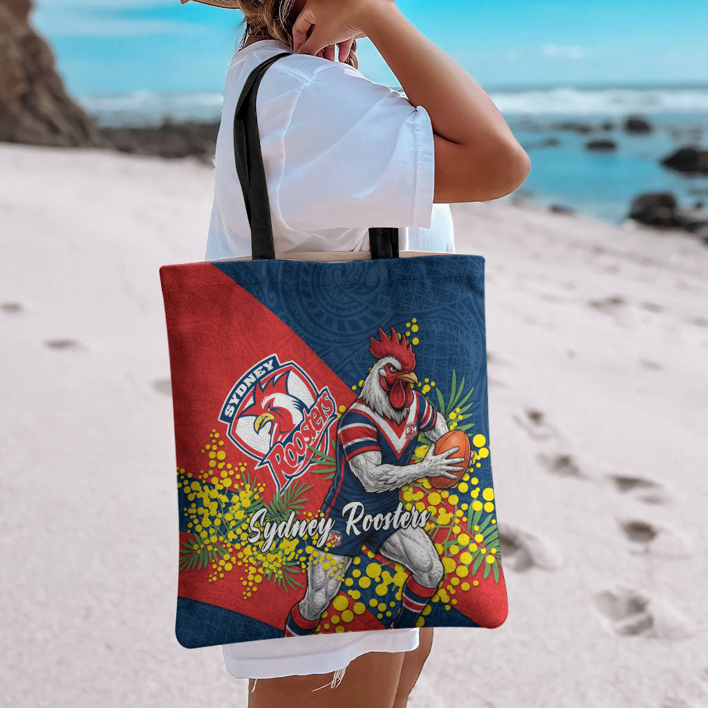 Sydney Roosters Tote Bag Golden Wattle Floral Polynesian - Australian Flower - Rugby Mascot