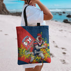 Sydney Roosters Tote Bag Golden Wattle Floral Polynesian - Australian Flower - Rugby Mascot