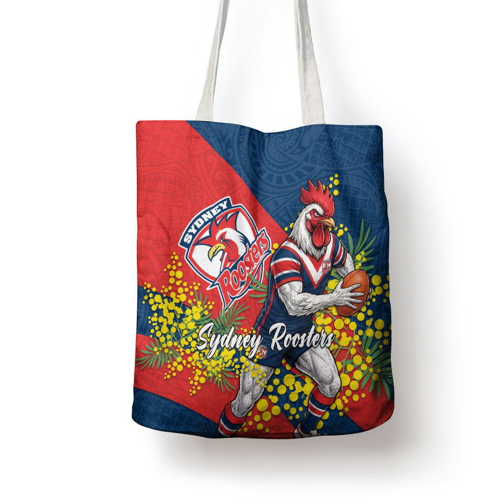 Sydney Roosters Tote Bag Golden Wattle Floral Polynesian - Australian Flower - Rugby Mascot