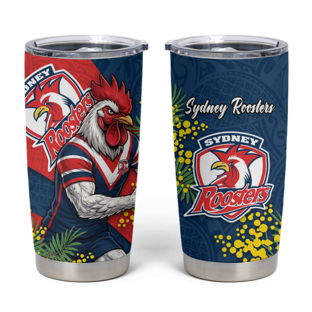 Sydney Roosters Tumbler Cup Golden Wattle Floral Polynesian - Australian Flower - Rugby Mascot