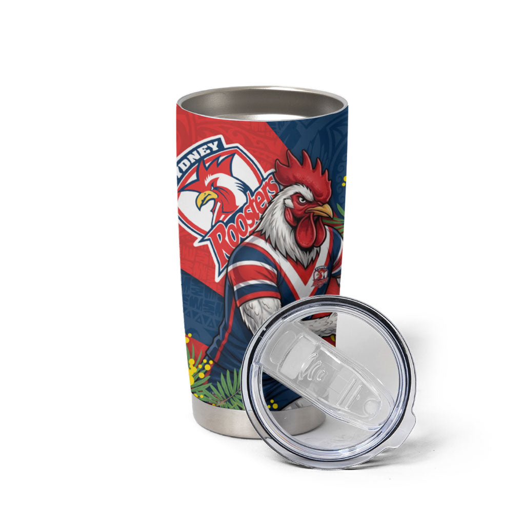 Sydney Roosters Tumbler Cup Golden Wattle Floral Polynesian - Australian Flower - Rugby Mascot