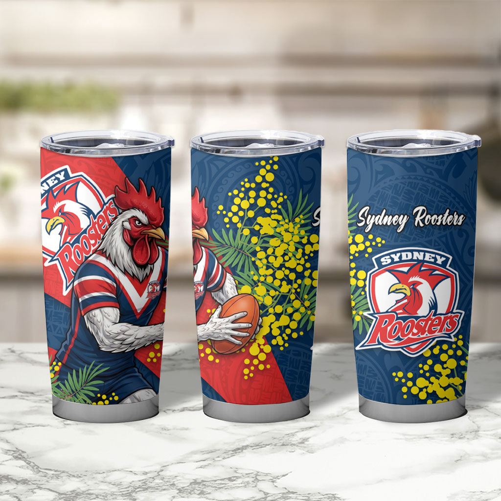 Sydney Roosters Tumbler Cup Golden Wattle Floral Polynesian - Australian Flower - Rugby Mascot