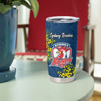 Sydney Roosters Tumbler Cup Golden Wattle Floral Polynesian - Australian Flower - Rugby Mascot