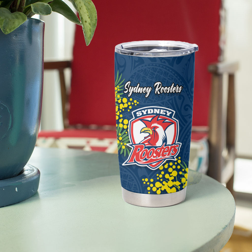 Sydney Roosters Tumbler Cup Golden Wattle Floral Polynesian - Australian Flower - Rugby Mascot