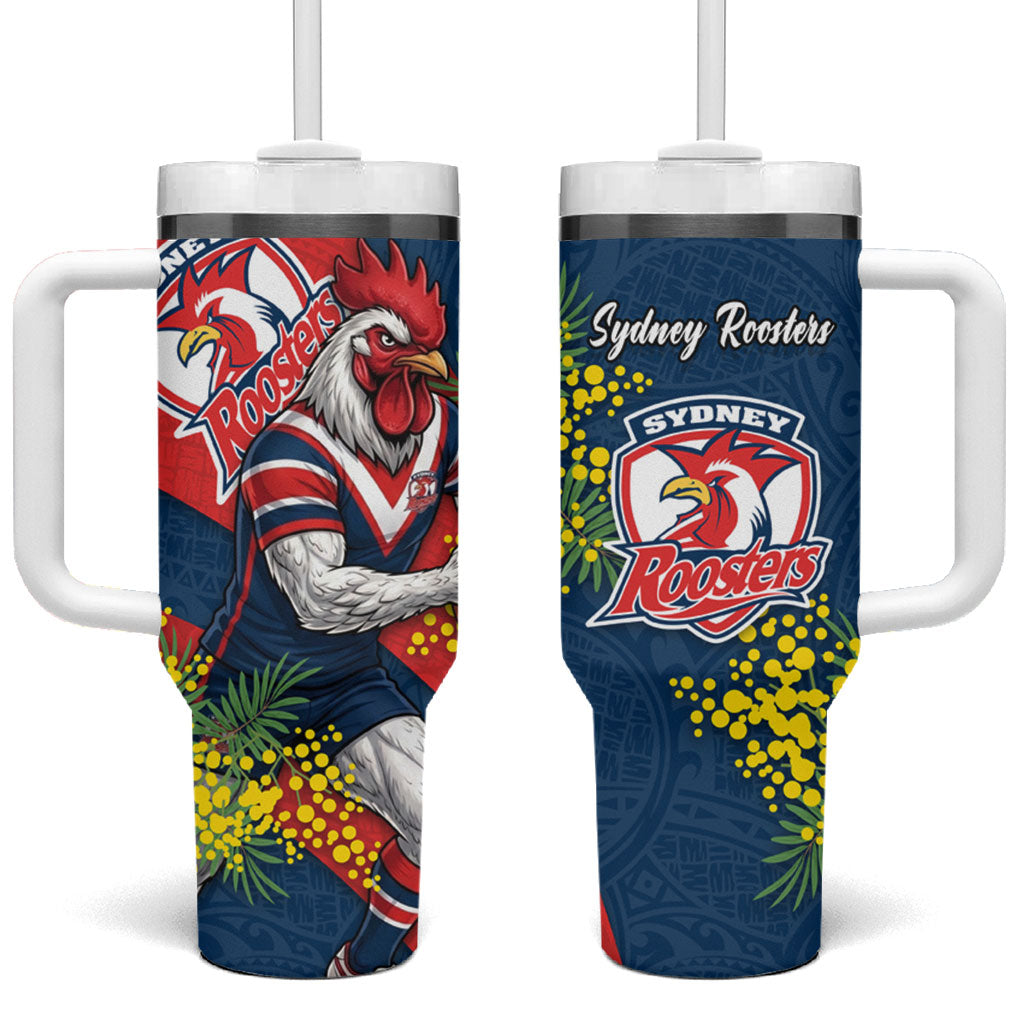 Sydney Roosters Tumbler With Handle Golden Wattle Floral Polynesian - Australian Flower - Rugby Mascot