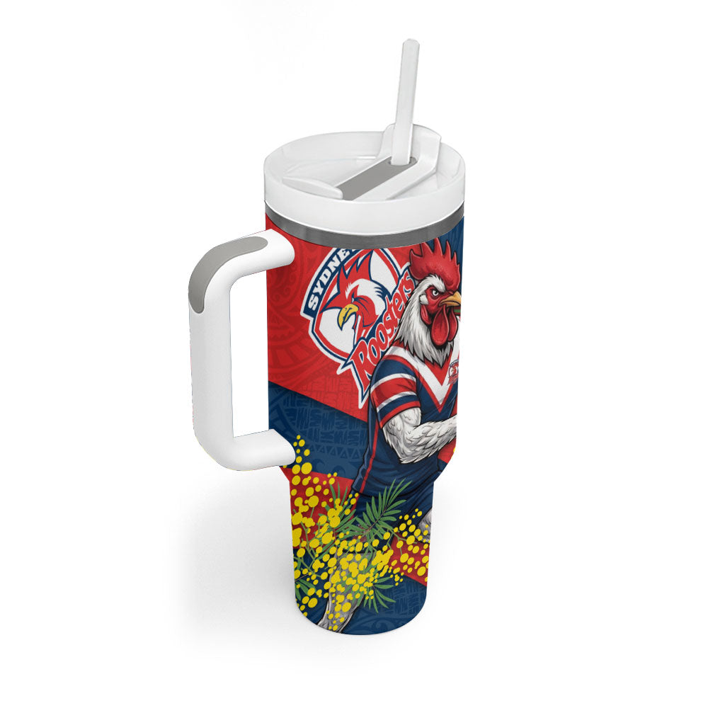 Sydney Roosters Tumbler With Handle Golden Wattle Floral Polynesian - Australian Flower - Rugby Mascot