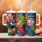 Sydney Roosters Tumbler With Handle Golden Wattle Floral Polynesian - Australian Flower - Rugby Mascot