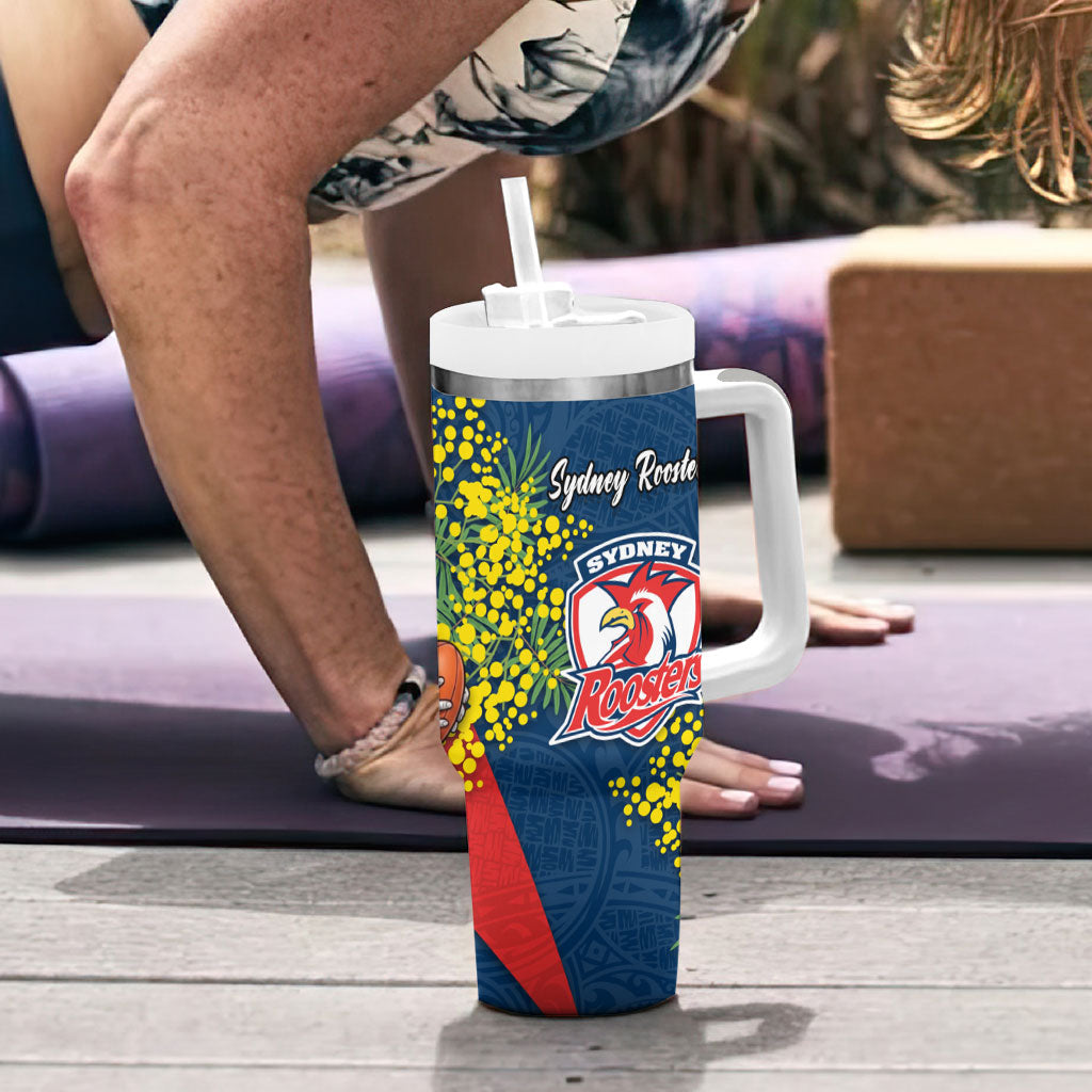 Sydney Roosters Tumbler With Handle Golden Wattle Floral Polynesian - Australian Flower - Rugby Mascot