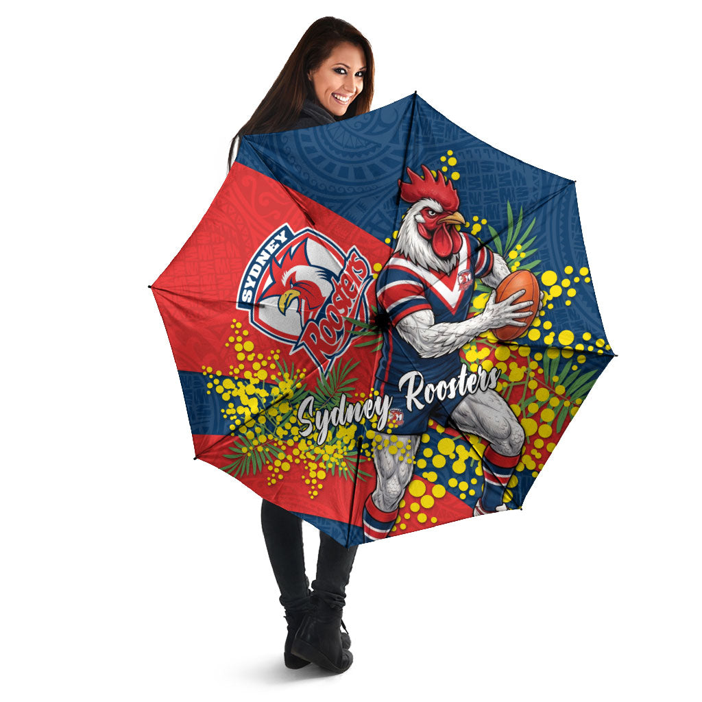 Sydney Roosters Umbrella Golden Wattle Floral Polynesian - Australian Flower - Rugby Mascot