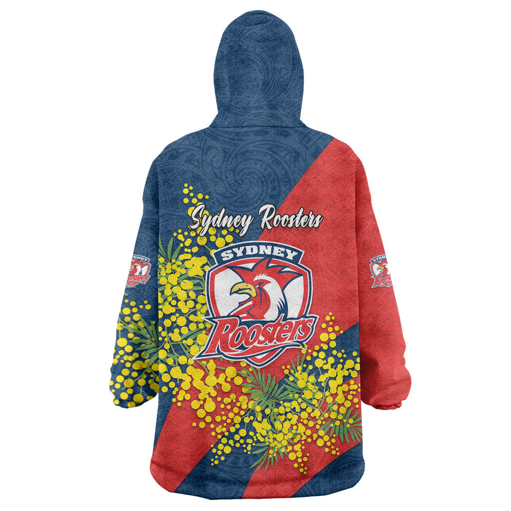 Sydney Roosters Wearable Blanket Hoodie Golden Wattle Floral Polynesian - Australian Flower - Rugby Mascot